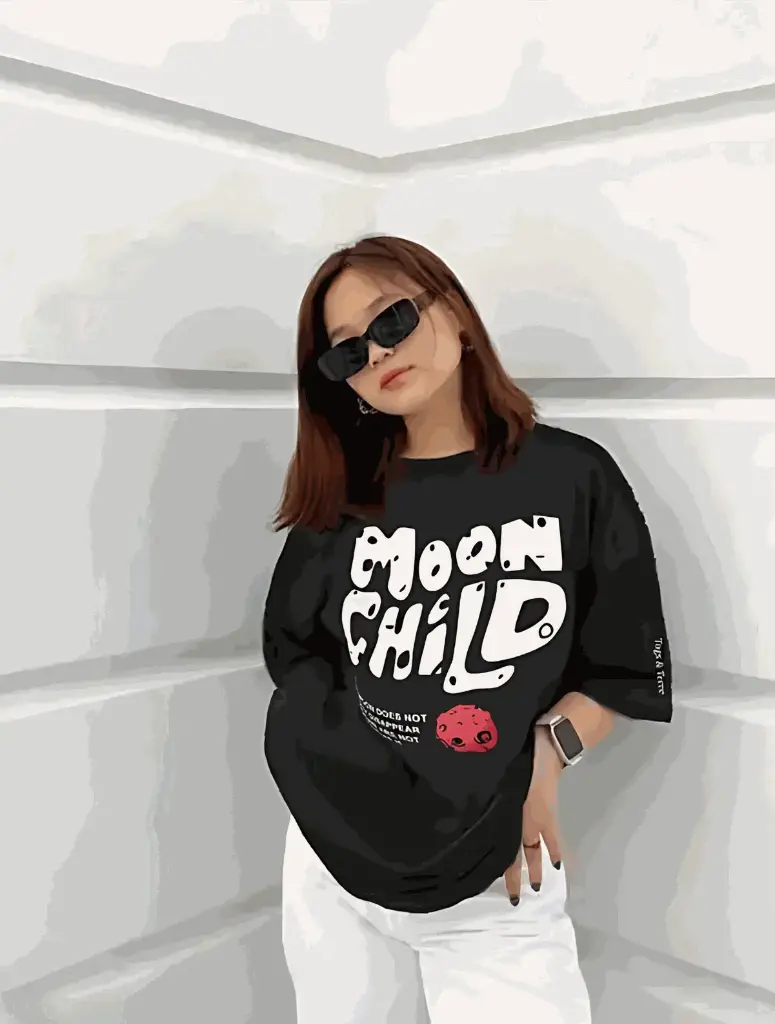 Black Moon Child Oversized Women's T-Shirt