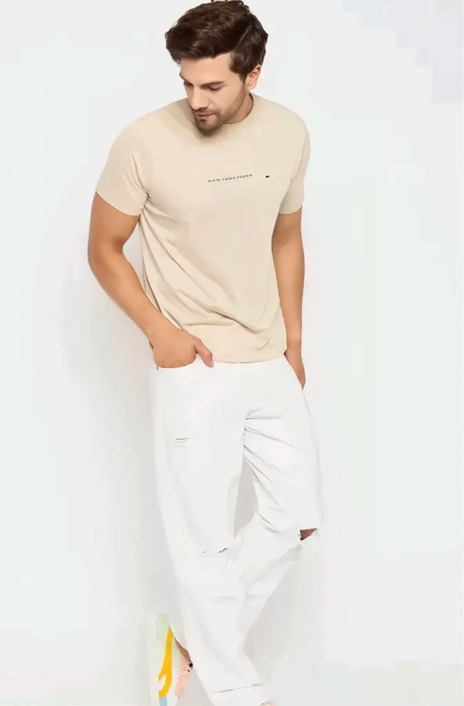 Men's Basic Beige T-Shirt(20% OFF)