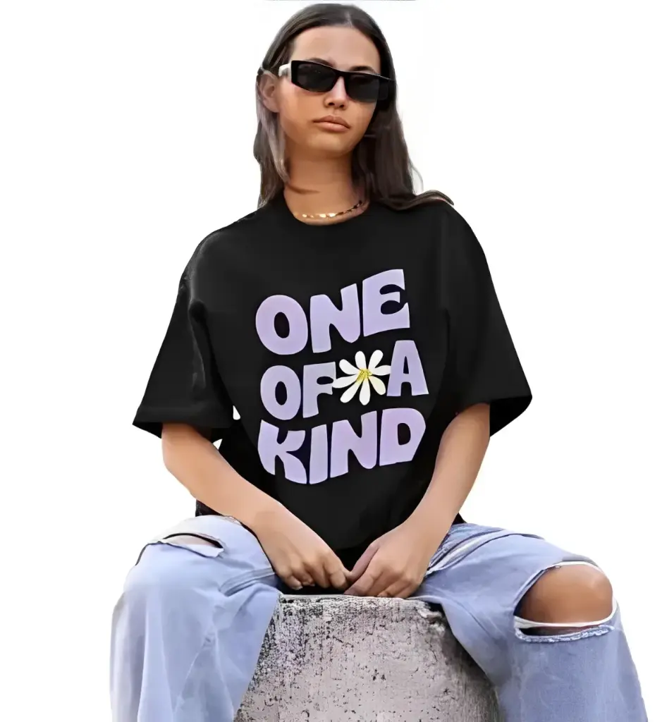 Classic Black Printed Oversized Women's T-Shirt(40% OFF)