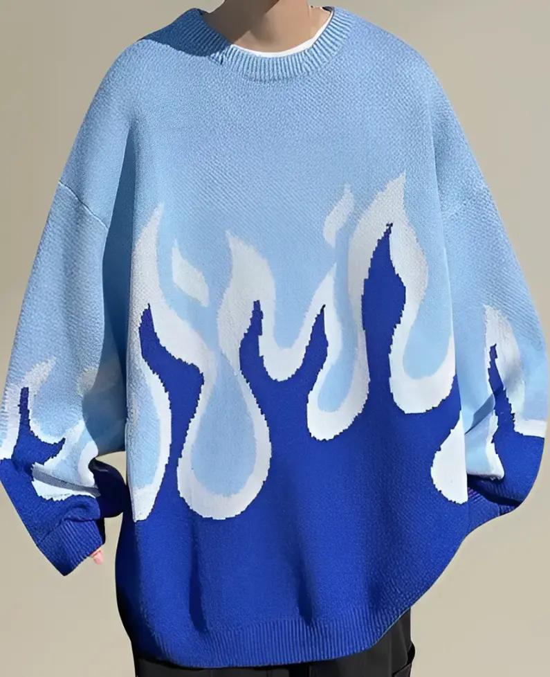 Blue Flamed Sweater for Men