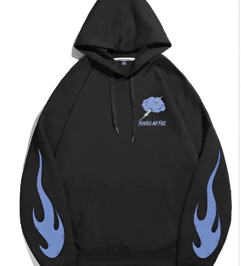 Black and Blue Flamed Hoodie for Men