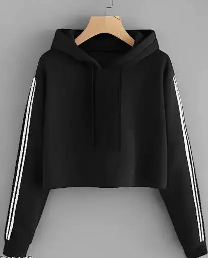 Black Cropped Hoodie for Women