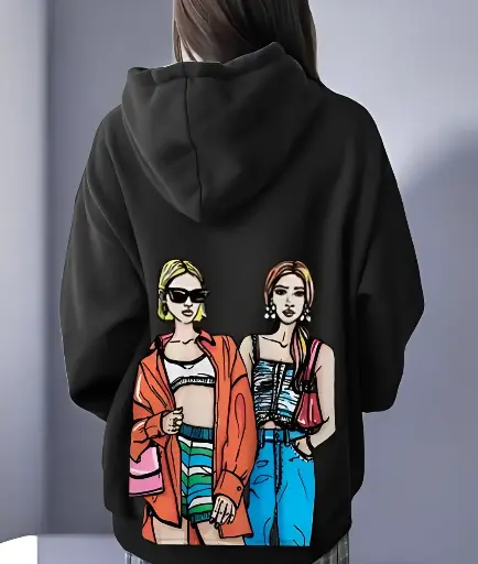 ﻿Black Printed Hoodie for Women﻿