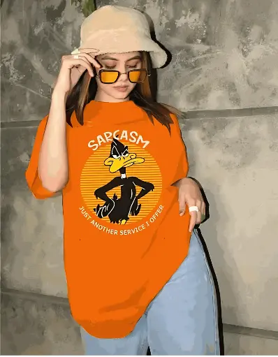 Orange Printed Oversized Women's T-Shirt