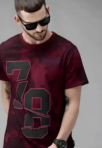 Men's Printed Red Wine T-shirt(30% OFF)